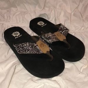 Brown strap Yellow Box flip flops